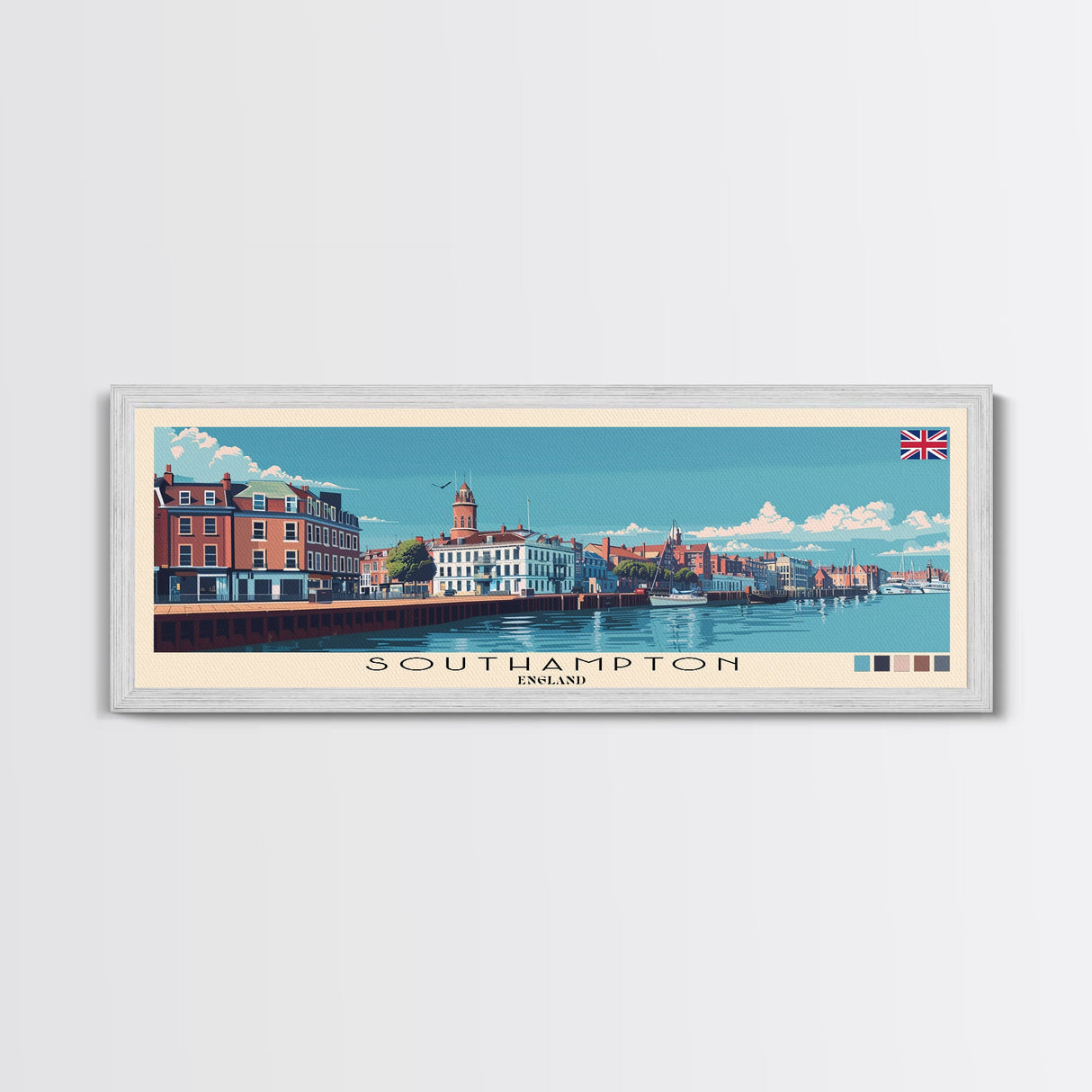 Southampton, England Panoramic Canvas Print, Southampton, England Painting, England Art, Southampton Travel Poster, Travel Art, Housewarming Gift