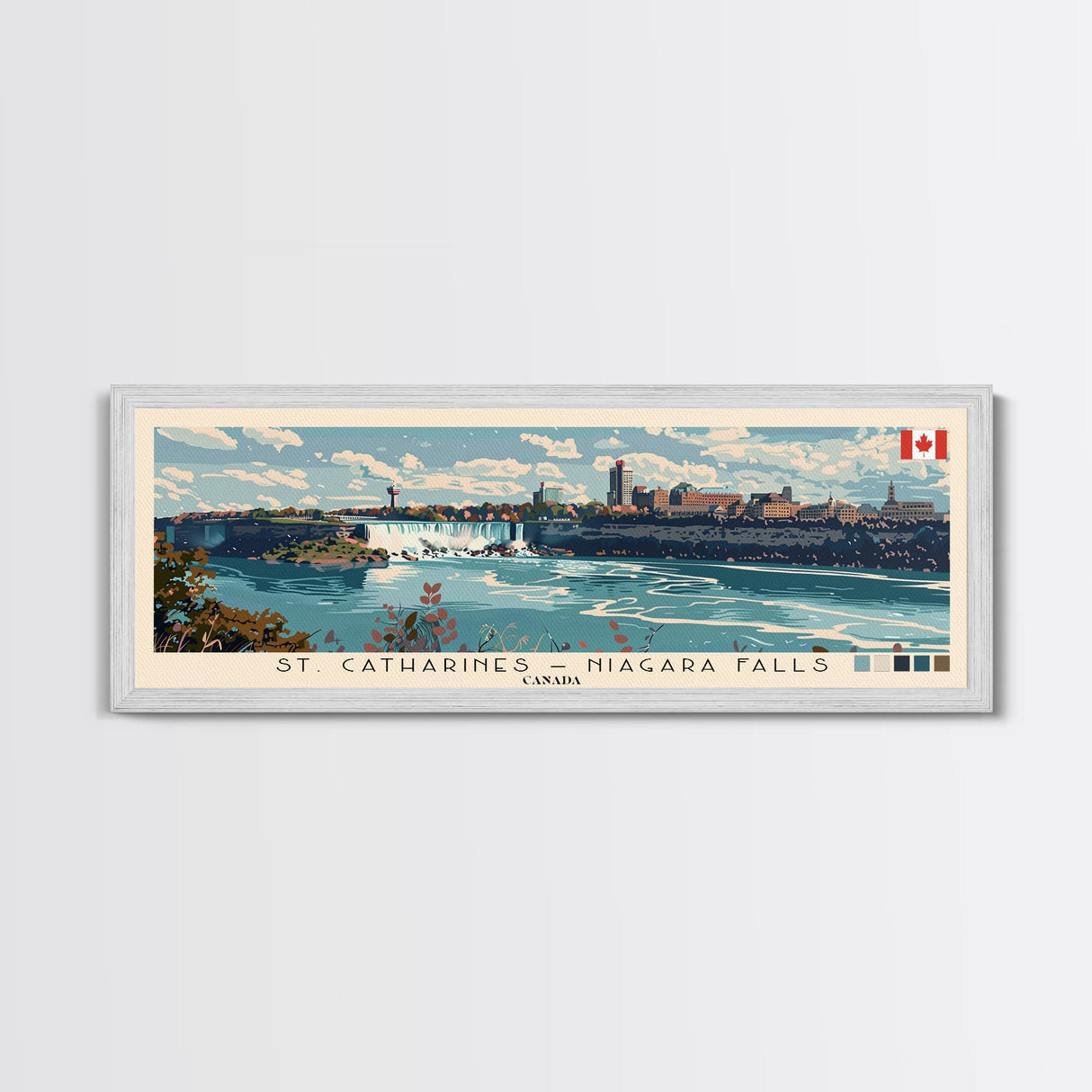 St. Catharines – Niagara Falls, Canada Panoramic Canvas Print, St. Catharines – Niagara Falls, Canada Painting, Canada Art, St. Catharines – Niagara Falls Travel Poster, Travel Art, Housewarming Gift