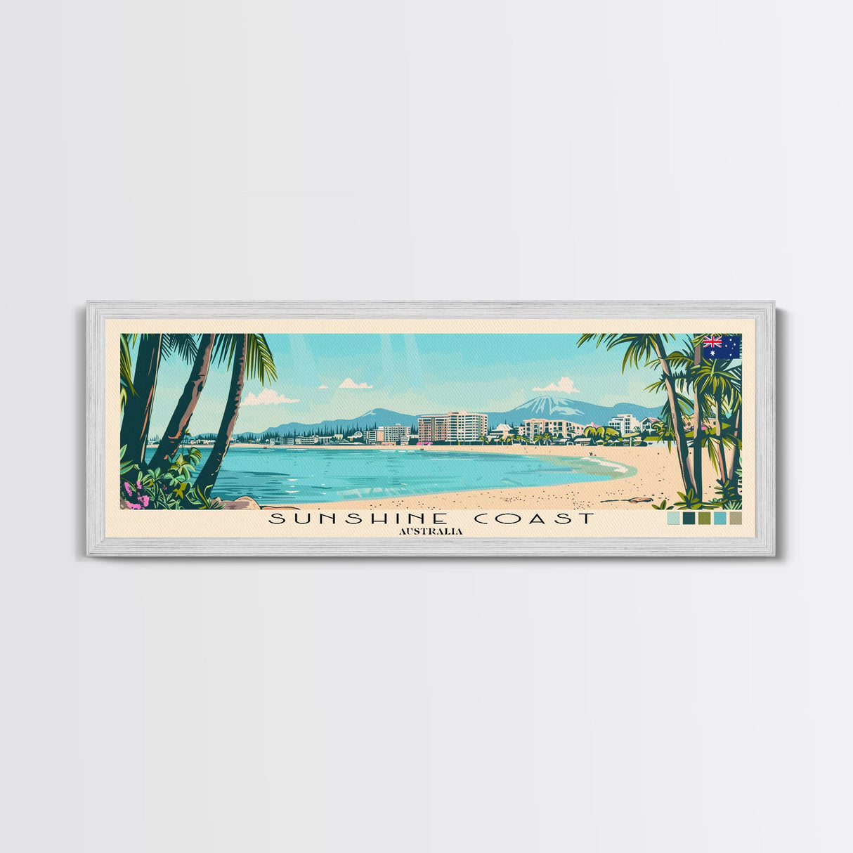 Sunshine Coast, Australia Panoramic Canvas Print, Sunshine Coast, Australia Painting, Australia Art, Sunshine Coast Travel Poster, Travel Art, Guest Room Painting