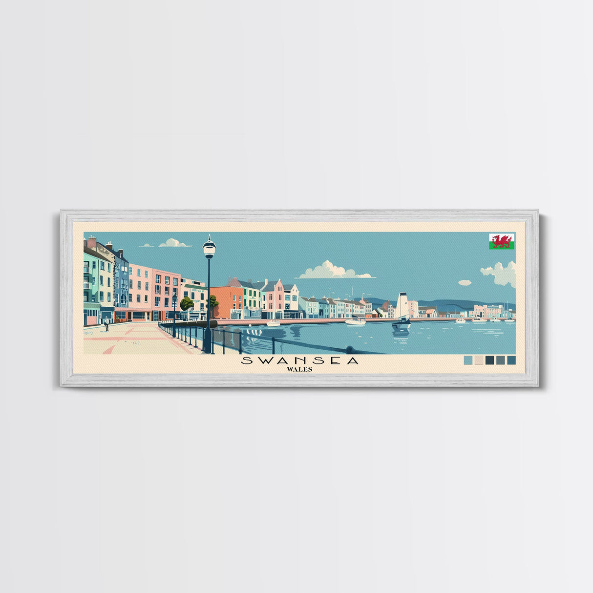 Swansea, Wales Panoramic Canvas Print, Swansea, Wales Painting, Wales Art, Swansea Travel Poster, Travel Art, Housewarming Gift