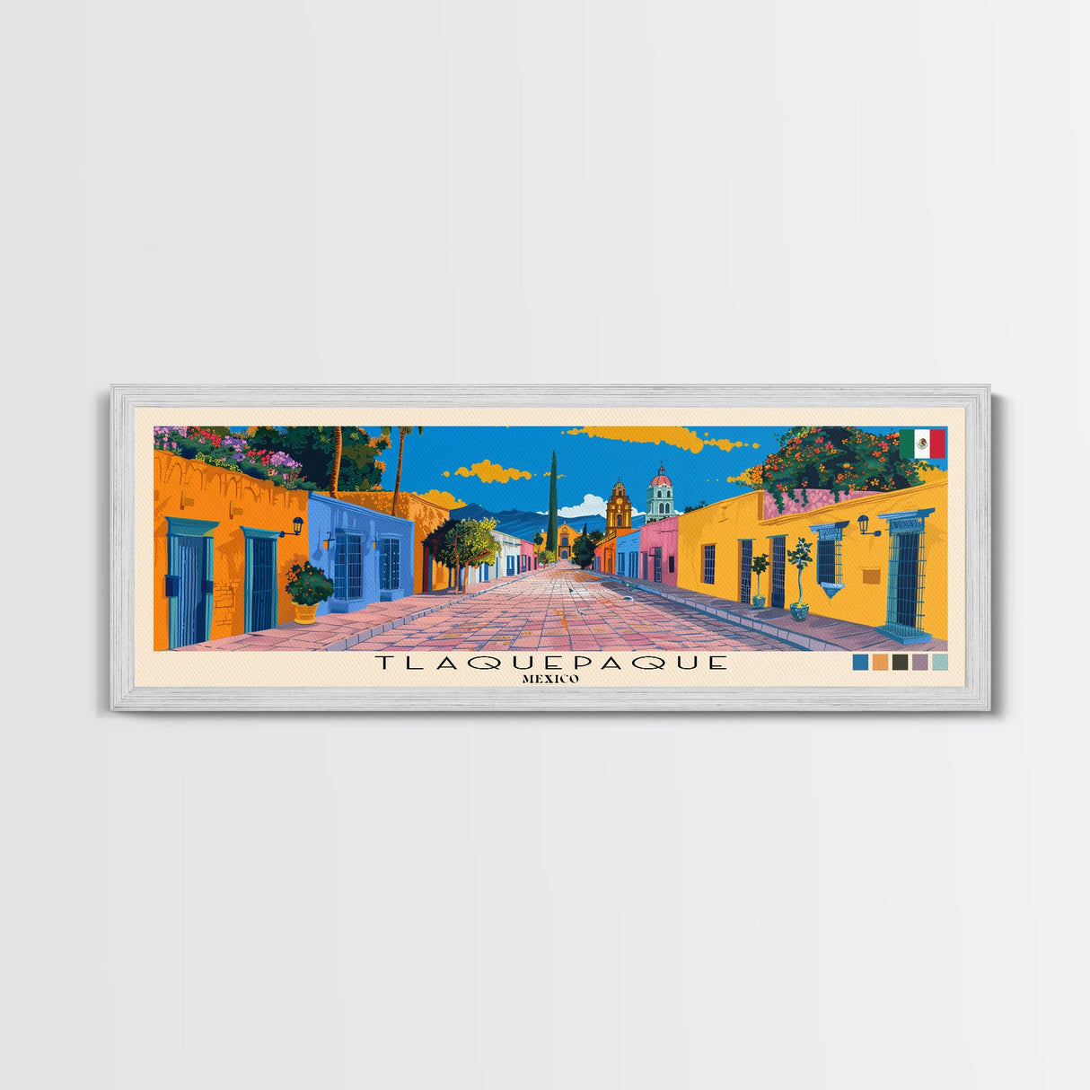 Tlaquepaque, Mexico Panoramic Canvas Print, Tlaquepaque, Mexico Painting, Mexico Art, Tlaquepaque Travel Poster, Travel Art, Living Room Painting