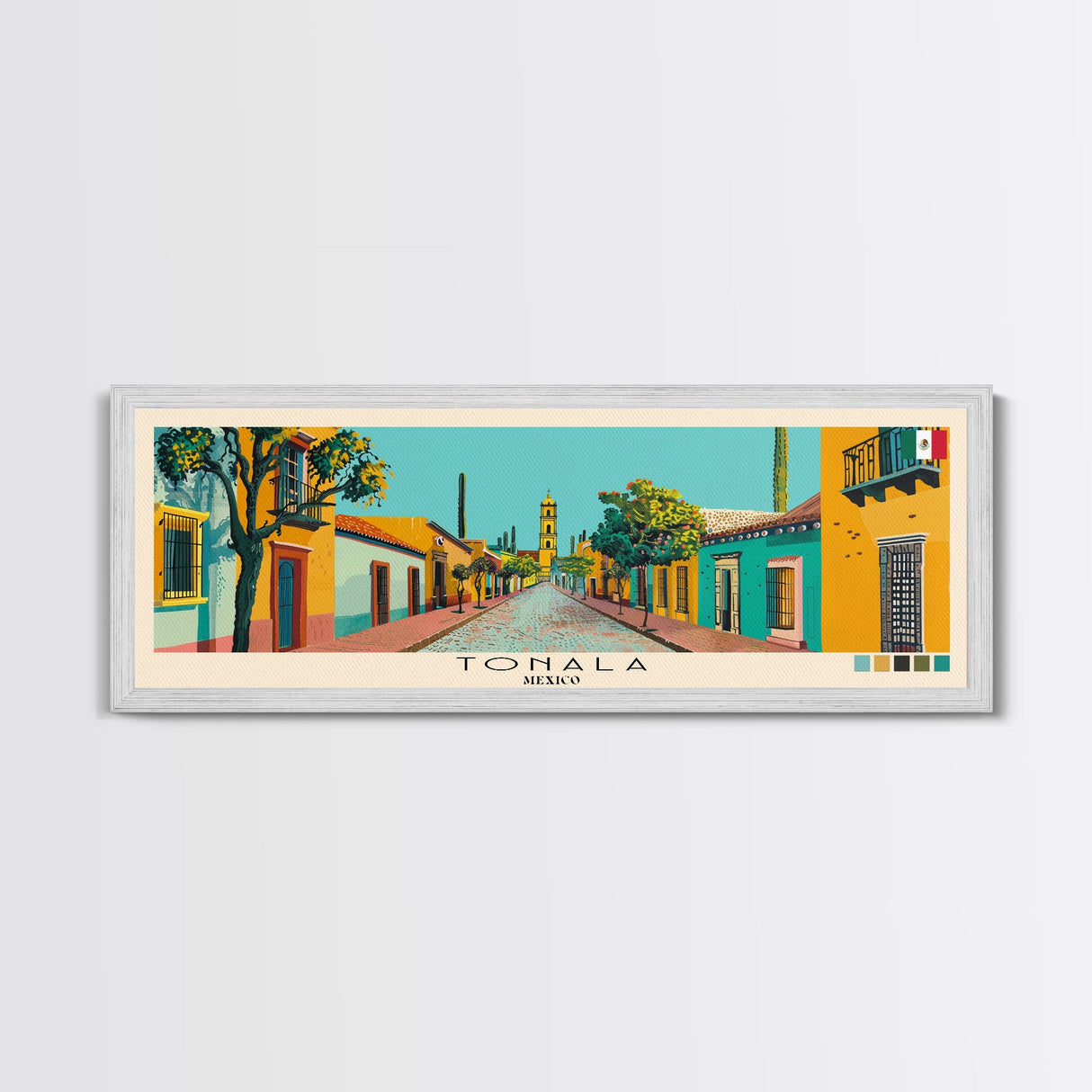 Tonala, Mexico Panoramic Canvas Print, Tonala, Mexico Painting, Mexico Art, Tonala Travel Poster, Travel Art, Guest Room Painting