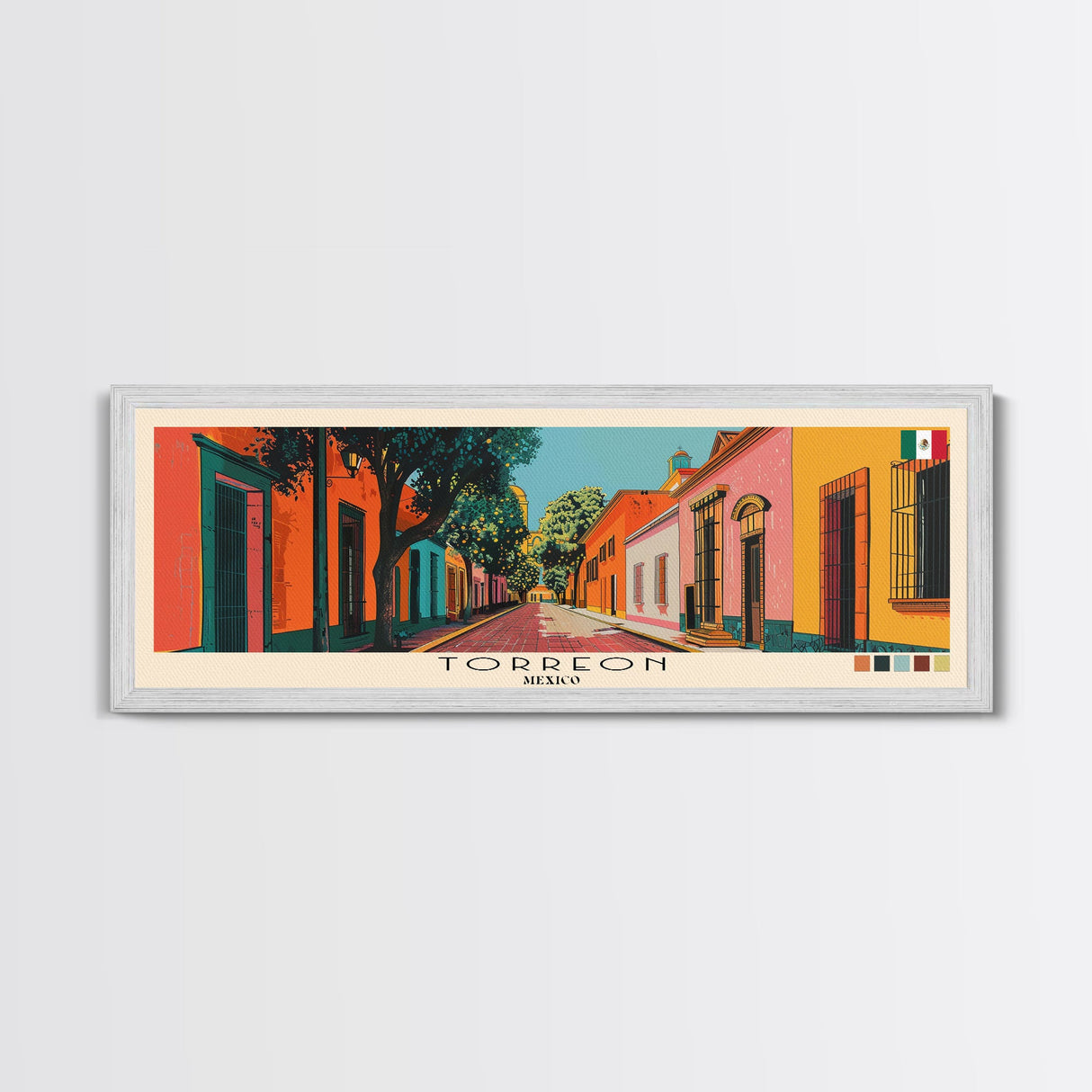 Torreon, Mexico Panoramic Canvas Print, Torreon, Mexico Painting, Mexico Art, Torreon Travel Poster, Travel Art, Housewarming Gift