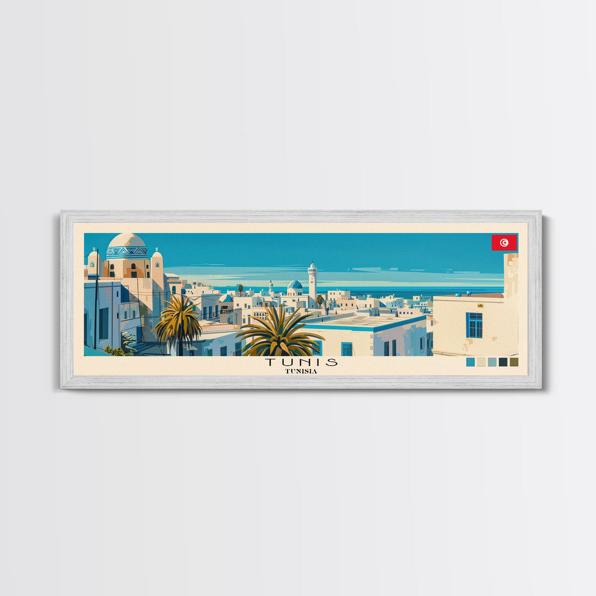 Tunis, Tunisia Panoramic Canvas Print, Tunis, Tunisia Painting, Tunisia Art, Tunis Travel Poster, Travel Art, Guest Room Painting