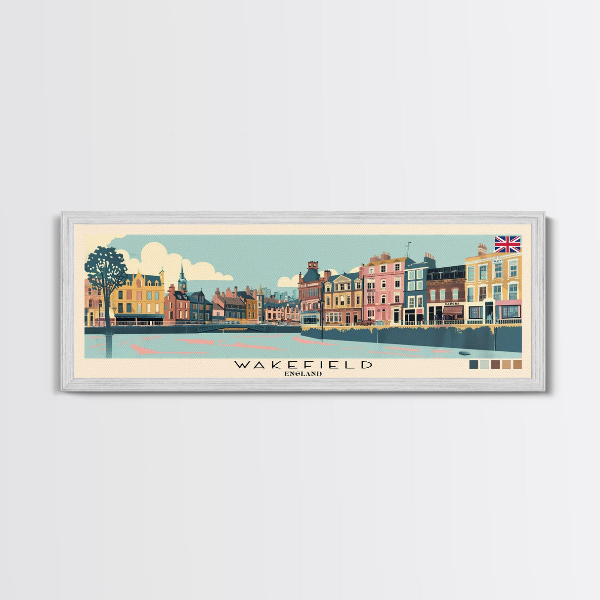 Wakefield, England Panoramic Canvas Print, Wakefield, England Painting, England Art, Wakefield Travel Poster, Travel Art, Vacation Gift