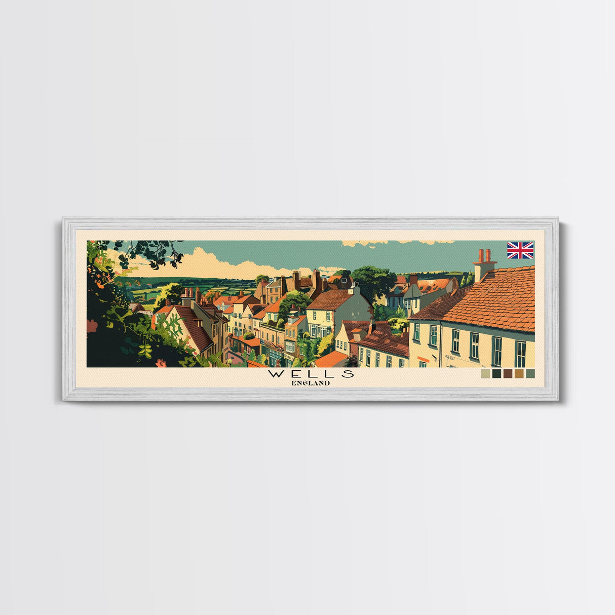 Wells, England Panoramic Canvas Print, Wells, England Painting, England Art, Wells Travel Poster, Travel Art, Guest Room Painting