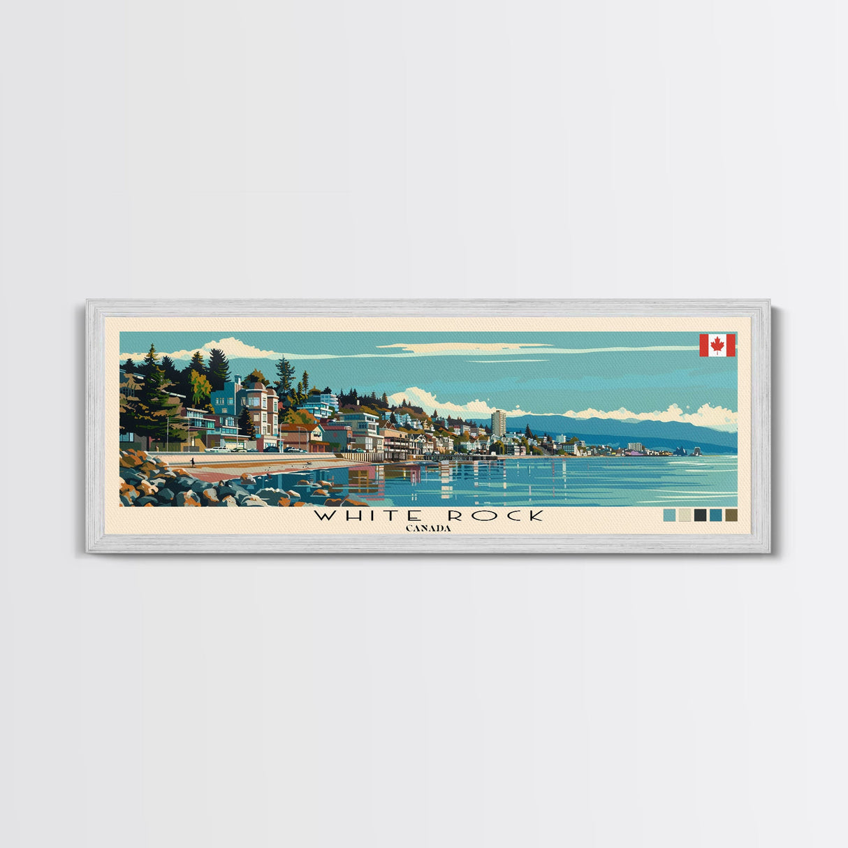 White Rock, Canada Panoramic Canvas Print, White Rock, Canada Painting, Canada Art, White Rock Travel Poster, Travel Art, Living Room Painting