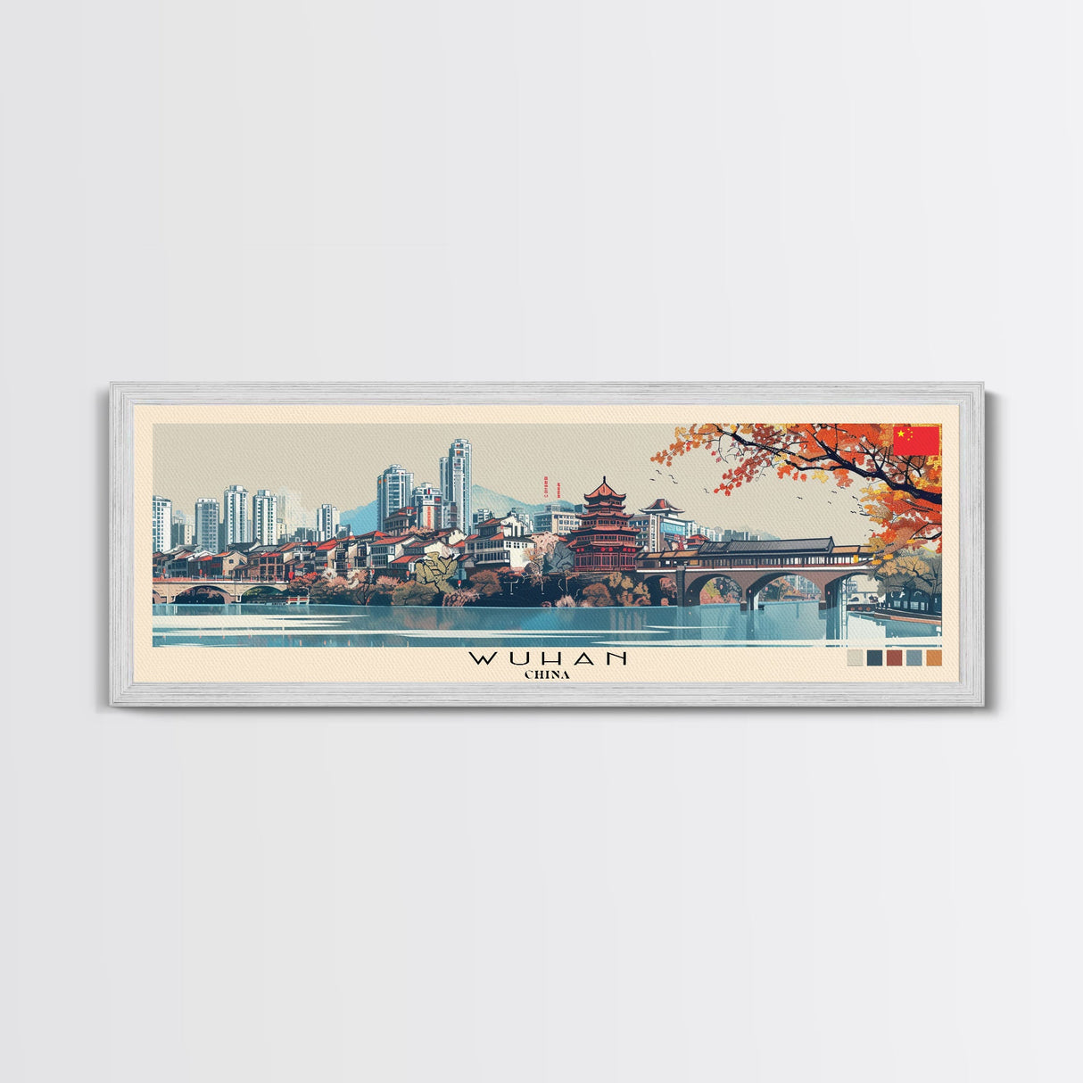 Wuhan, China Panoramic Canvas Print, Wuhan, China Painting, China Art, Wuhan Travel Poster, Travel Art, Vacation Gift