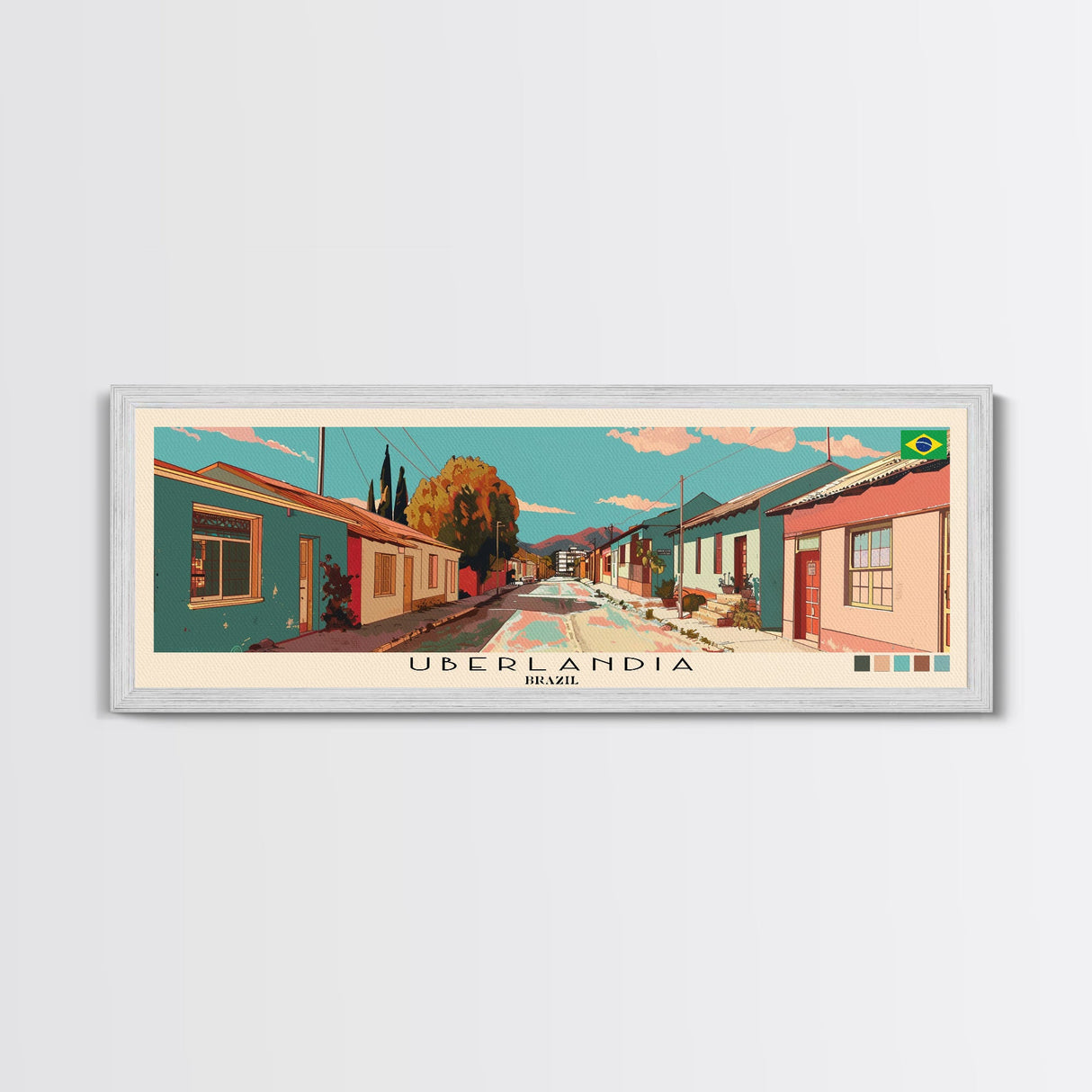 Uberlandia, Brazil Panoramic Canvas Print, Uberlandia, Brazil Painting, Brazil Art, Uberlandia Travel Poster, Travel Art, Guest Room Painting