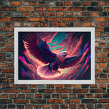 Birds of Prey art, bioluminescent Bald eagle, vaporwave art animal print, framed canvas print, framed canvas print, wall art with frame