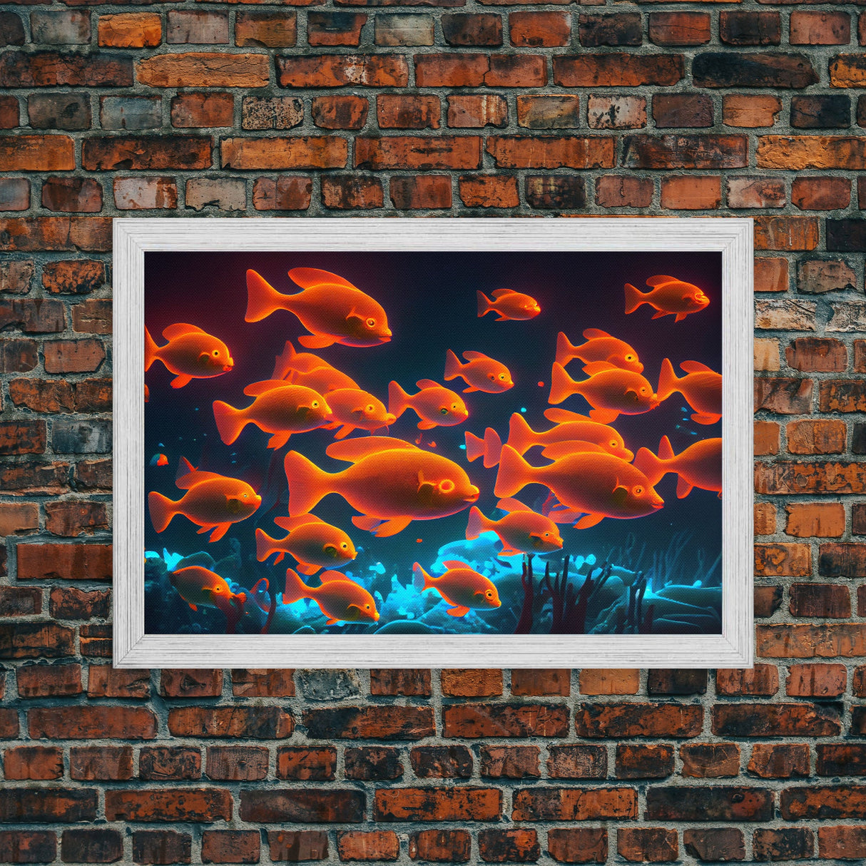 Gold fish art, Aquarium canvas print, framed ocean wall art, school of koi