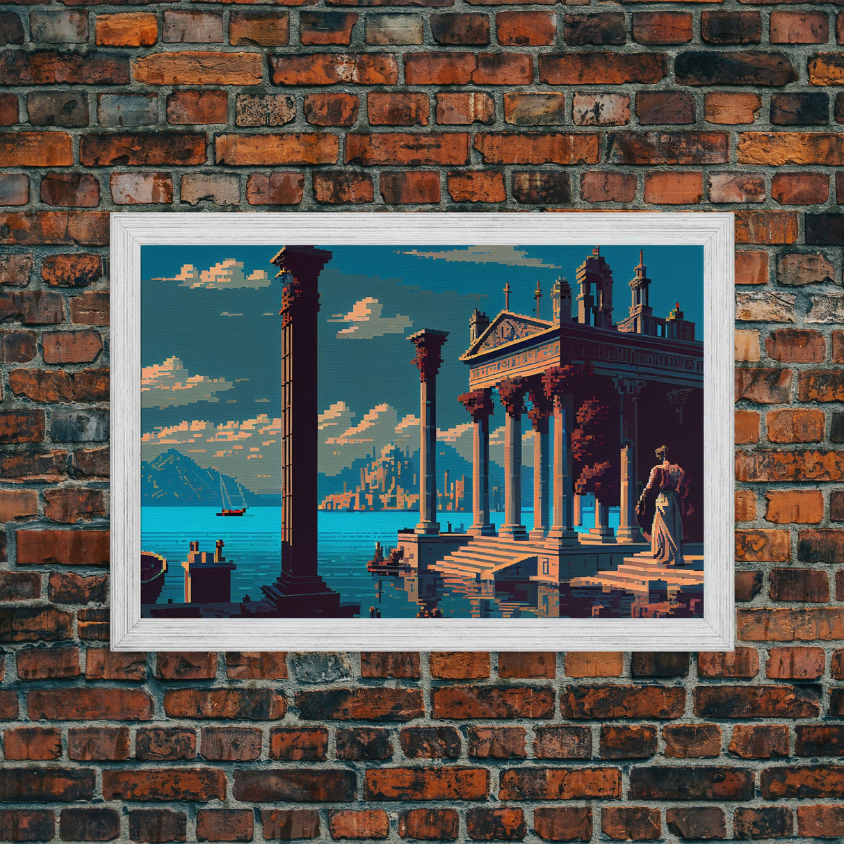 Ancient Roman Architecture, 8 bit pixel art, framed canvas print