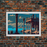 Ancient Roman Architecture, 8 bit pixel art, framed canvas print