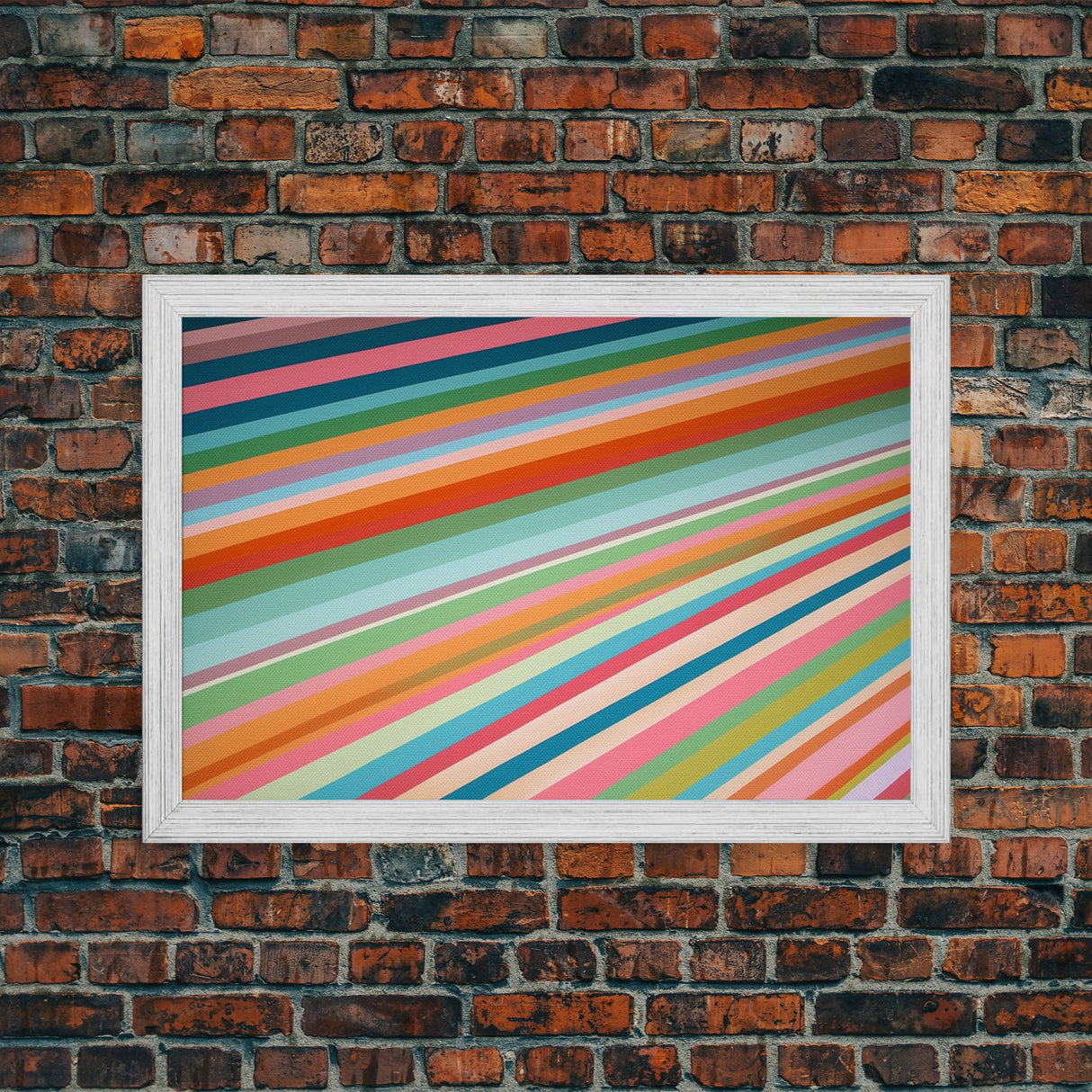 Mid Century Art Wide Framed Canvas Panoramic Art Retro Decor Modern Art Teal Orange Yellow Stripes Canvas Print Modern Wall Art