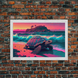 Sea Turtle On Seashore Beach Ocean Sea Sunset Blue Pink Fine Art Print, Wall Art Print, Wall Poster, Wall Decor