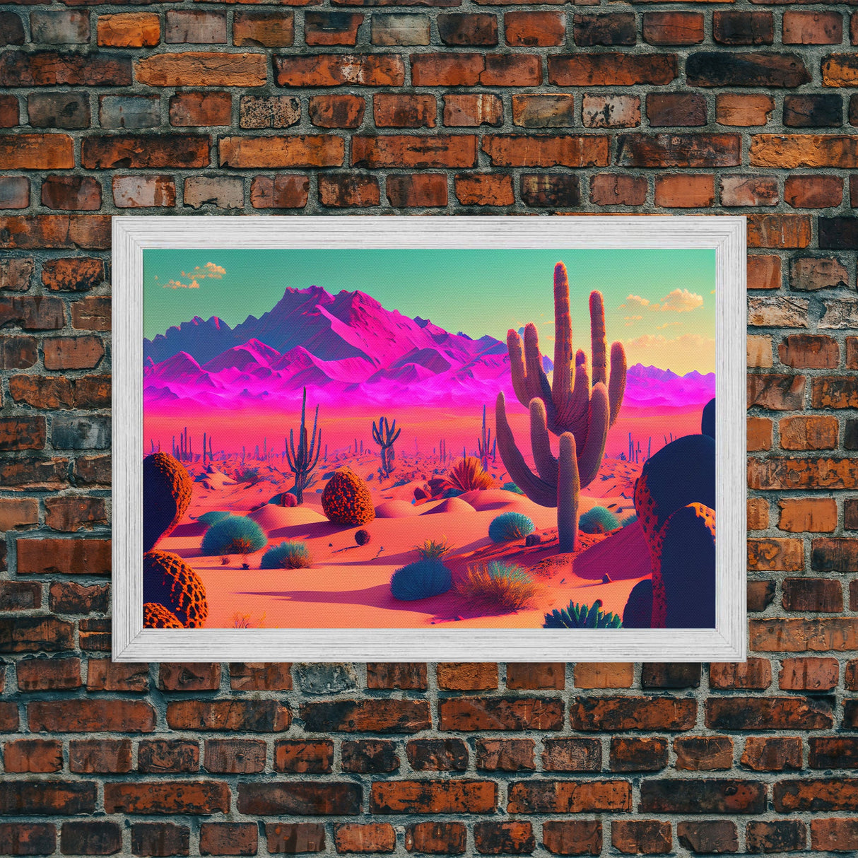 Vaporwave Aesthetic Cactus Art, Retro Desert Abstract, framed canvas print, Arizona art