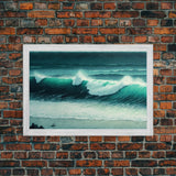 The Monsoon | Beach Art | Framed Canvas Print | Emerald Green Waves | Boho Style Minimalist Painting | Framed Wall Decor Wall Art