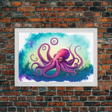 Octopus Art, Animal Prints, Framed Canvas Print, Ocean Themed Wall Art