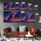 The Lion and the Galaxy, unique vibrant synthwave wall art, framed canvas print, animal lion print