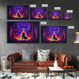 8 bit Pixel art, RPG video game concept art, Paladin faces the Dragon, synthwave style, framed canvas print