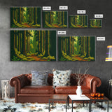 Among The Tall Trees, Beautiful forest 8 bit pixel art, framed canvas print, game room art