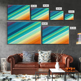 Mid Century Art Wide Framed Canvas Panoramic Art Retro Decor Modern Art Teal Orange Yellow Stripes Canvas Print Modern Wall Art