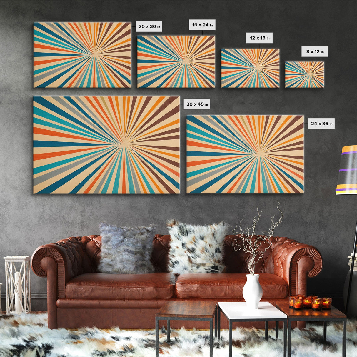 Mid Century Modern Art - Panoramic Canvas Print - Retro Loft Art - Large Wall Art Painting - Geometric Abstract Art - MCM Art