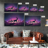 Wildlife at Night, Timelapse art, framed canvas print, synthwave style animal art