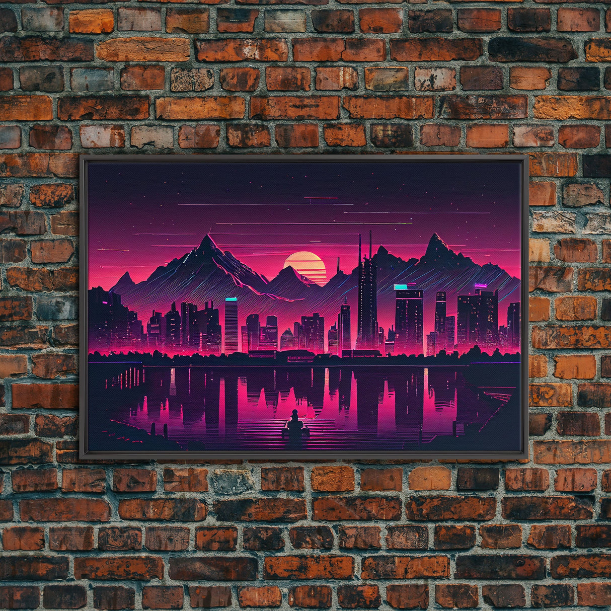 City Mountains Landscape Sea Ocean Moon Purple Wall Art Print, Wall Decor, Fine Art Print, Wall Poster