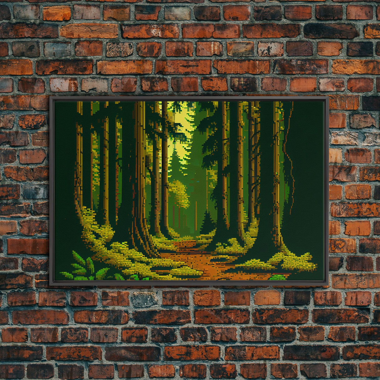 Among The Tall Trees, Beautiful forest 8 bit pixel art, framed canvas print, game room art