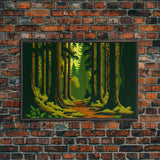 Among The Tall Trees, Beautiful forest 8 bit pixel art, framed canvas print, game room art