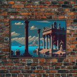 Ancient Roman Architecture, 8 bit pixel art, framed canvas print