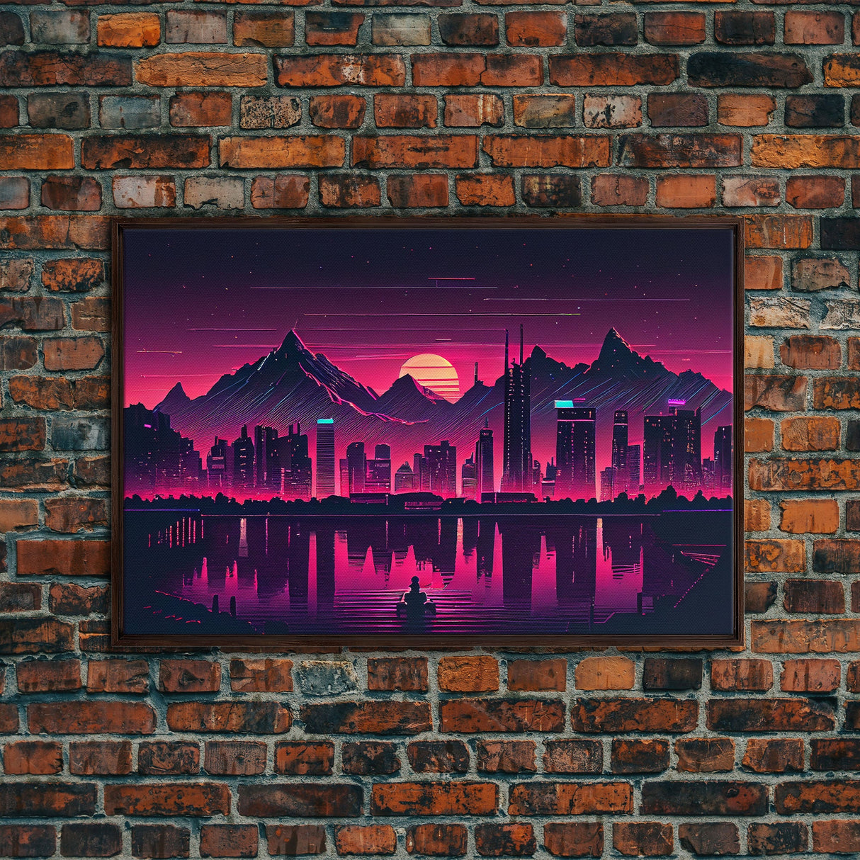 City Mountains Landscape Sea Ocean Moon Purple Wall Art Print, Wall Decor, Fine Art Print, Wall Poster