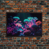 Coral Reef art, synthwave aesthetic ocean art, framed canvas art, framed wall art canvas print