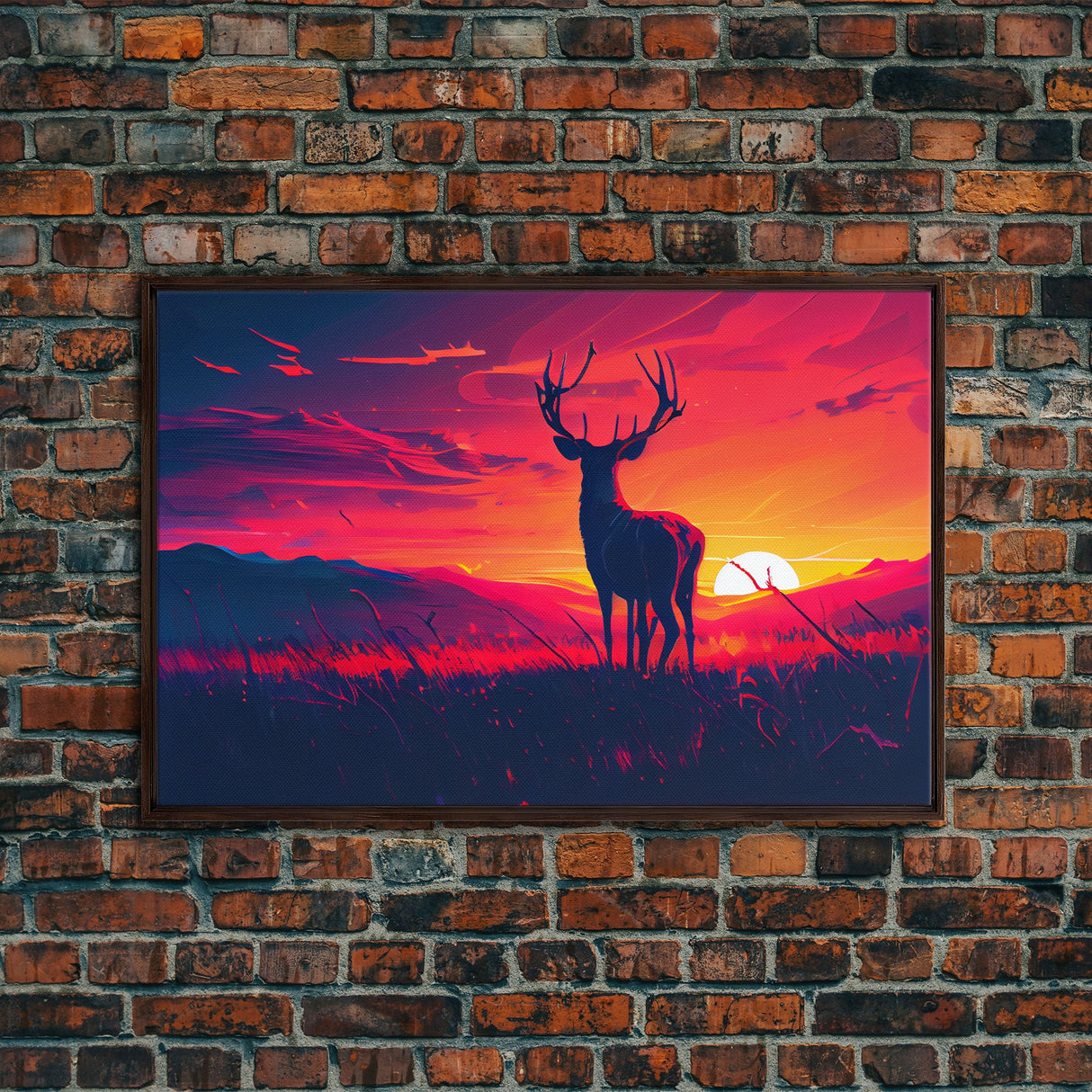 12 point buck, Sunset, framed canvas print, gift for a hunter