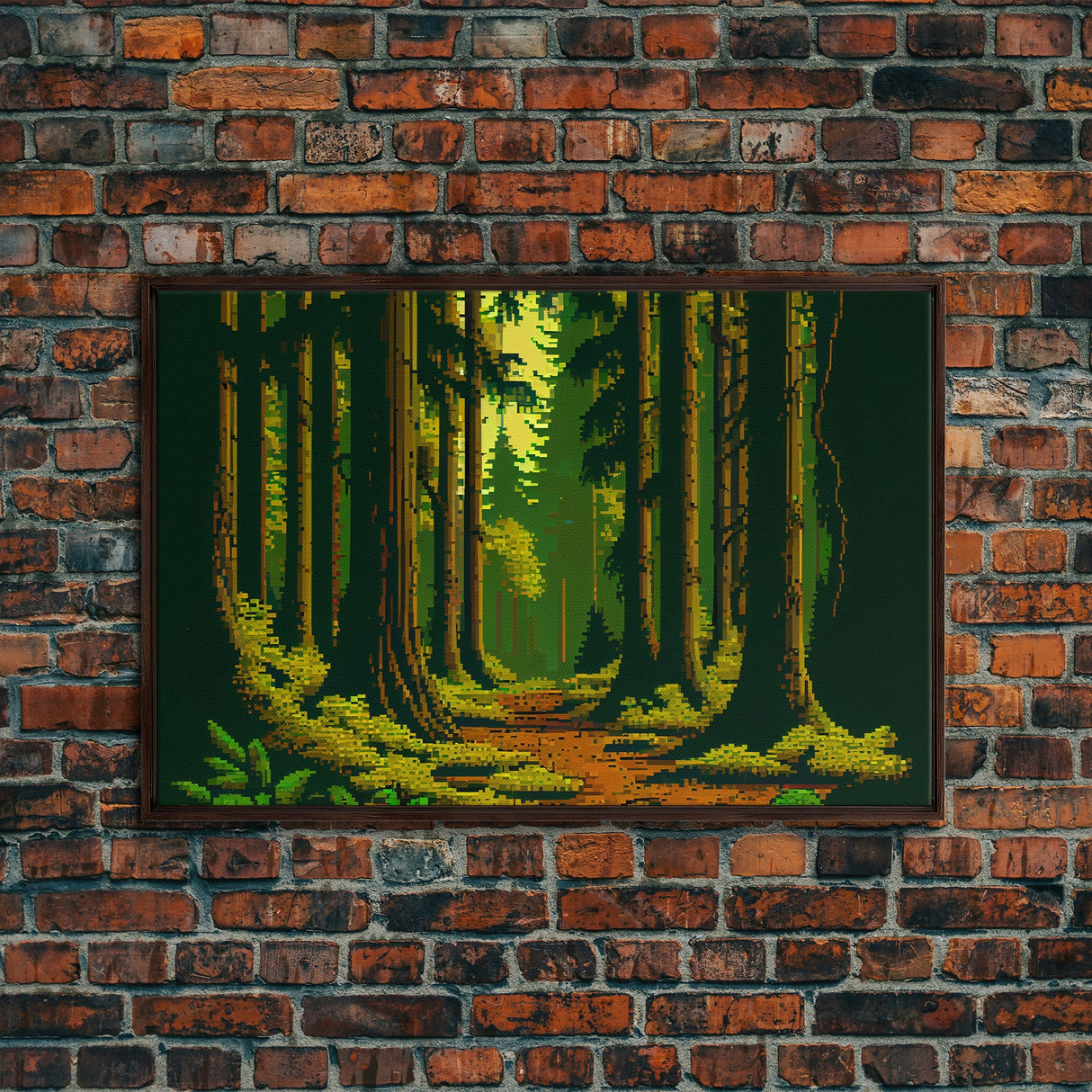 Among The Tall Trees, Beautiful forest 8 bit pixel art, framed canvas print, game room art