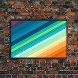 Mid Century Art Wide Framed Canvas Panoramic Art Retro Decor Modern Art Teal Orange Yellow Stripes Canvas Print Modern Wall Art