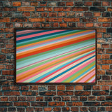 Mid Century Art Wide Framed Canvas Panoramic Art Retro Decor Modern Art Teal Orange Yellow Stripes Canvas Print Modern Wall Art