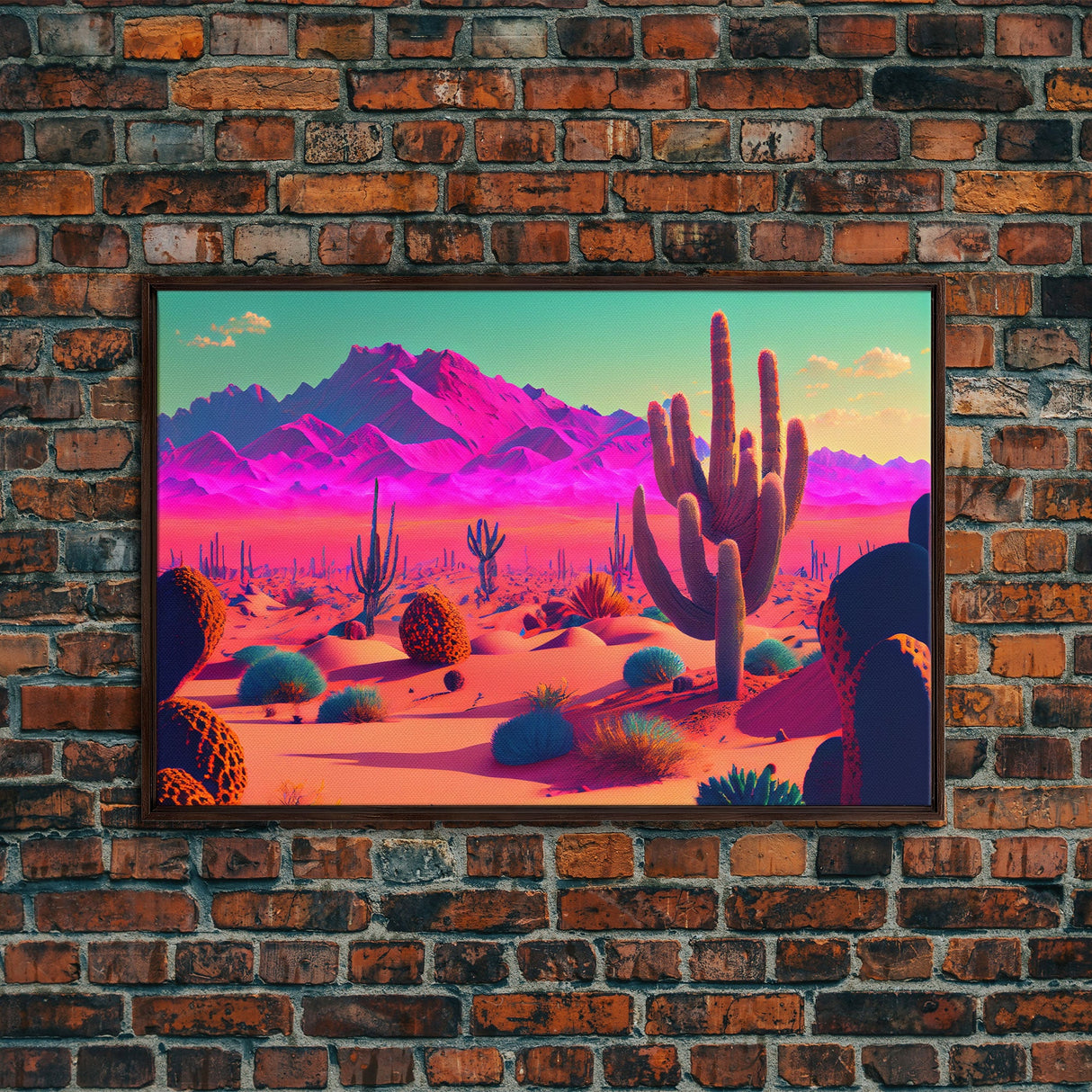 Vaporwave Aesthetic Cactus Art, Retro Desert Abstract, framed canvas print, Arizona art