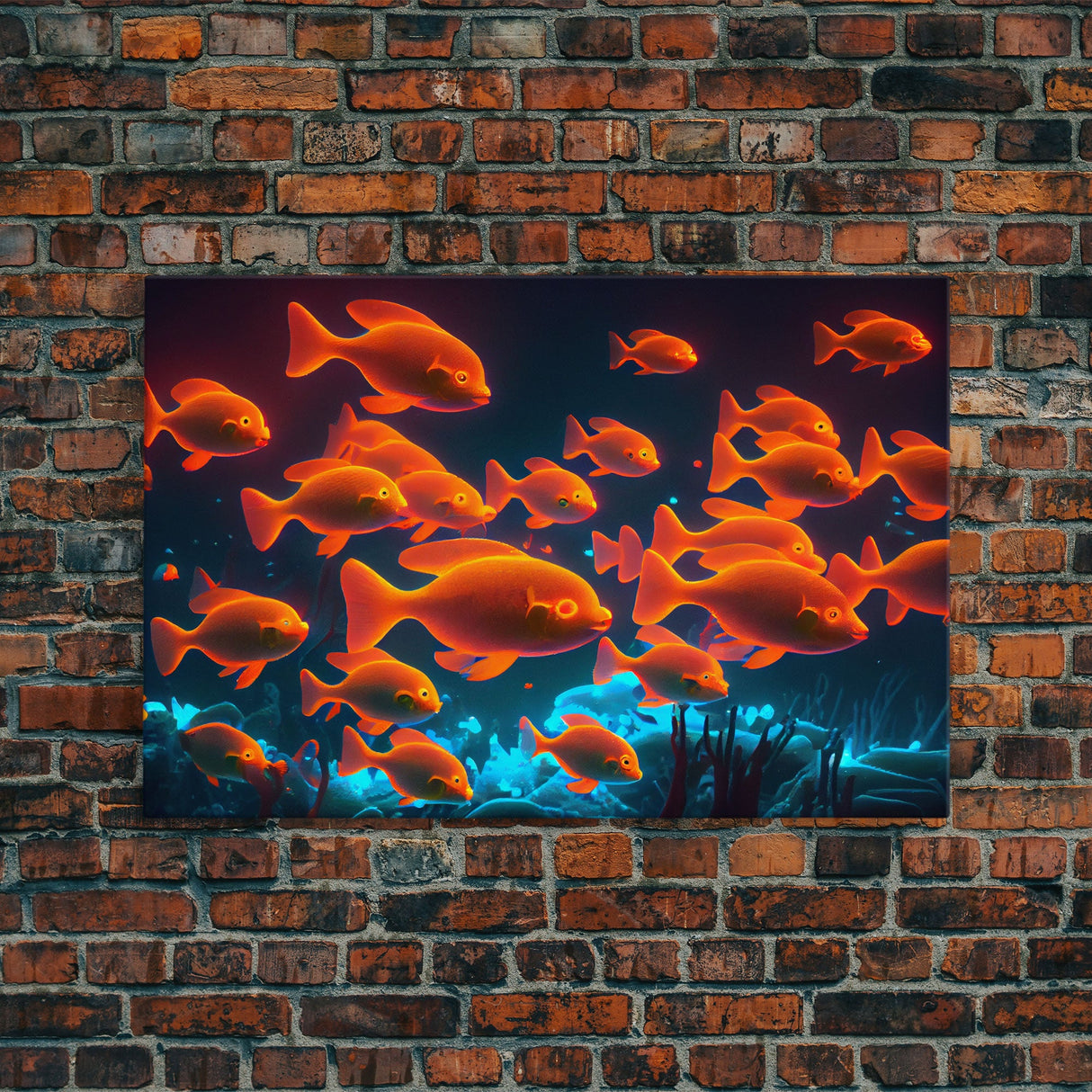 Gold fish art, Aquarium canvas print, framed ocean wall art, school of koi