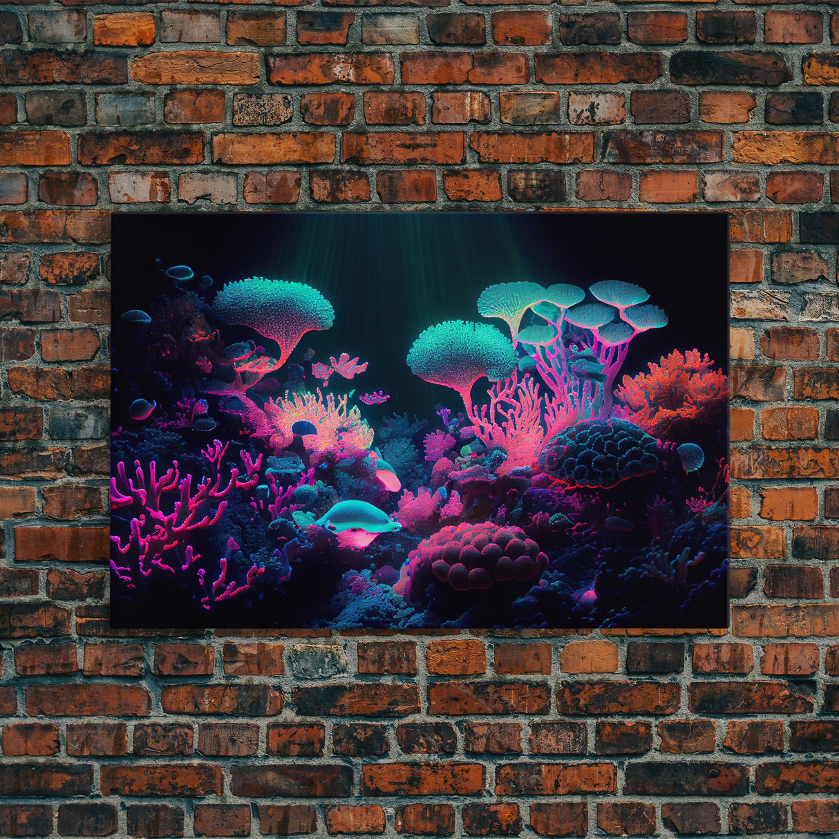 Coral Reef art, synthwave aesthetic ocean art, framed canvas art, framed wall art canvas print