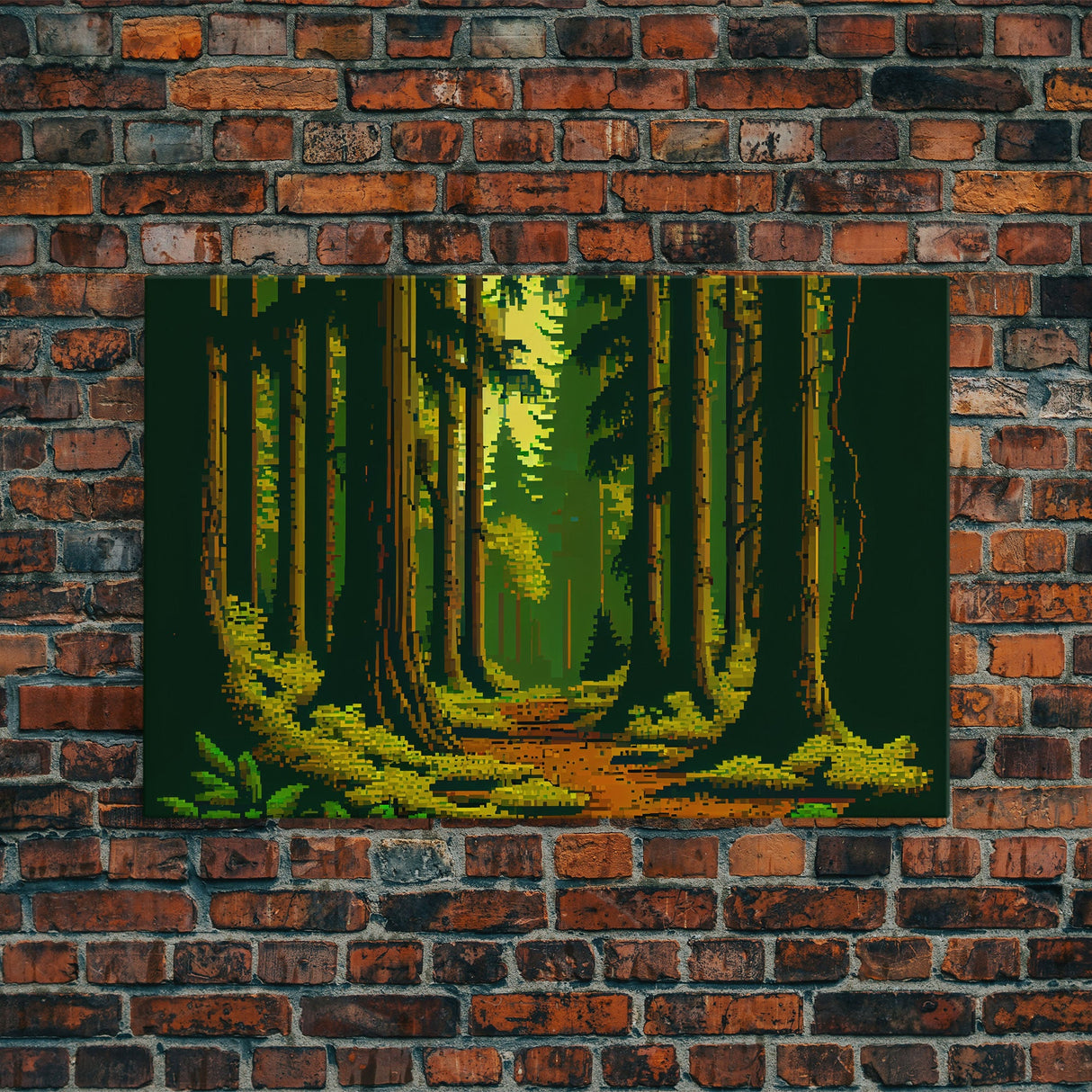 Among The Tall Trees, Beautiful forest 8 bit pixel art, framed canvas print, game room art