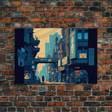 8 bit pixel art cyber punk city, video game concept art, framed canvas print, game room art