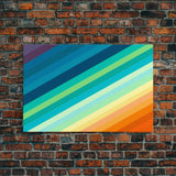 Mid Century Art Wide Framed Canvas Panoramic Art Retro Decor Modern Art Teal Orange Yellow Stripes Canvas Print Modern Wall Art