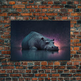 Sleepy Hippo, Animal Prints, framed canvas prints, wildlife art, starry night pastel hue art