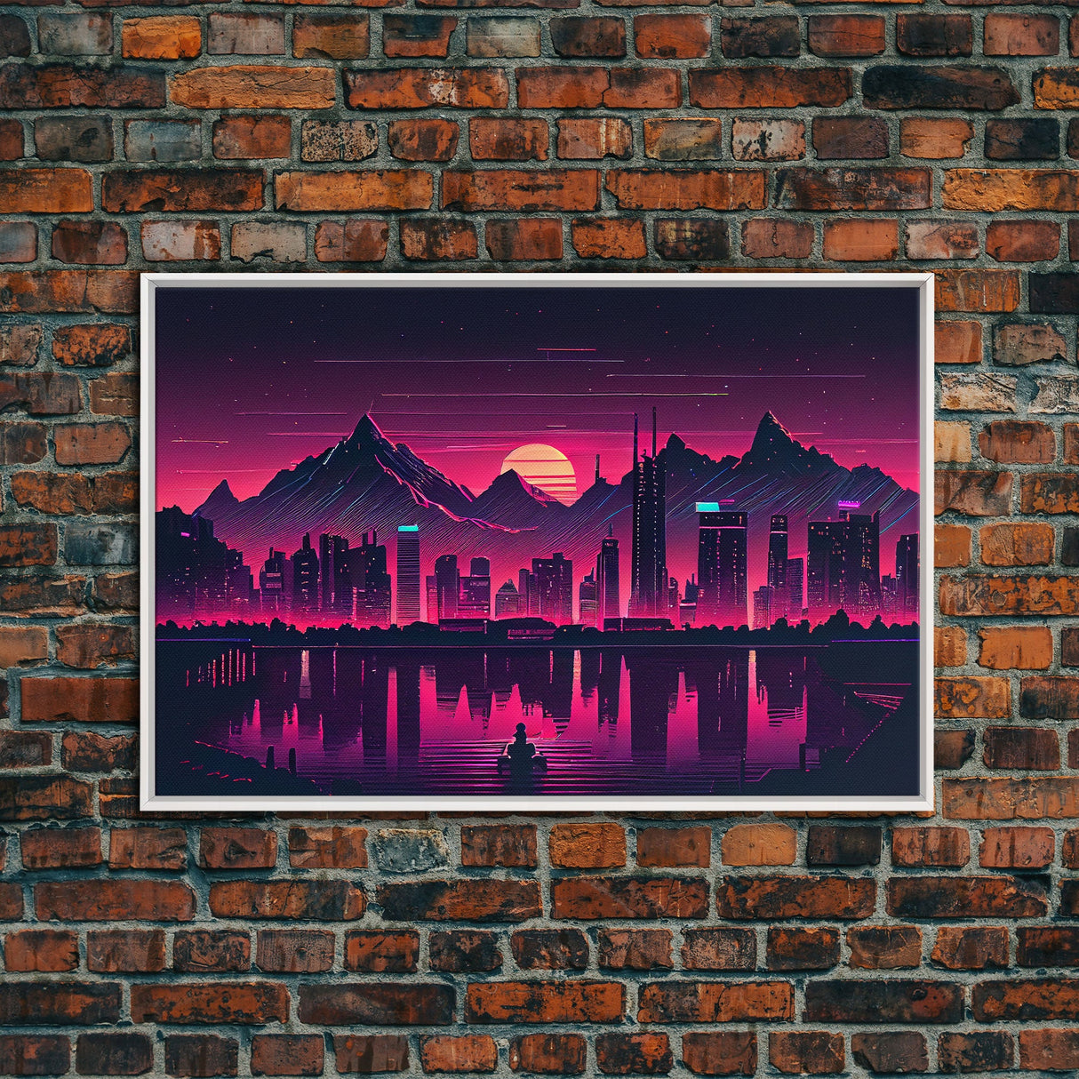 City Mountains Landscape Sea Ocean Moon Purple Wall Art Print, Wall Decor, Fine Art Print, Wall Poster