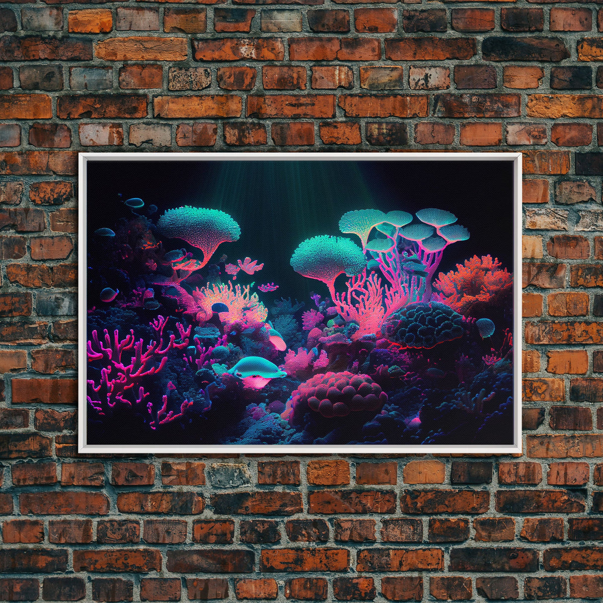 Coral Reef art, synthwave aesthetic ocean art, framed canvas art, framed wall art canvas print