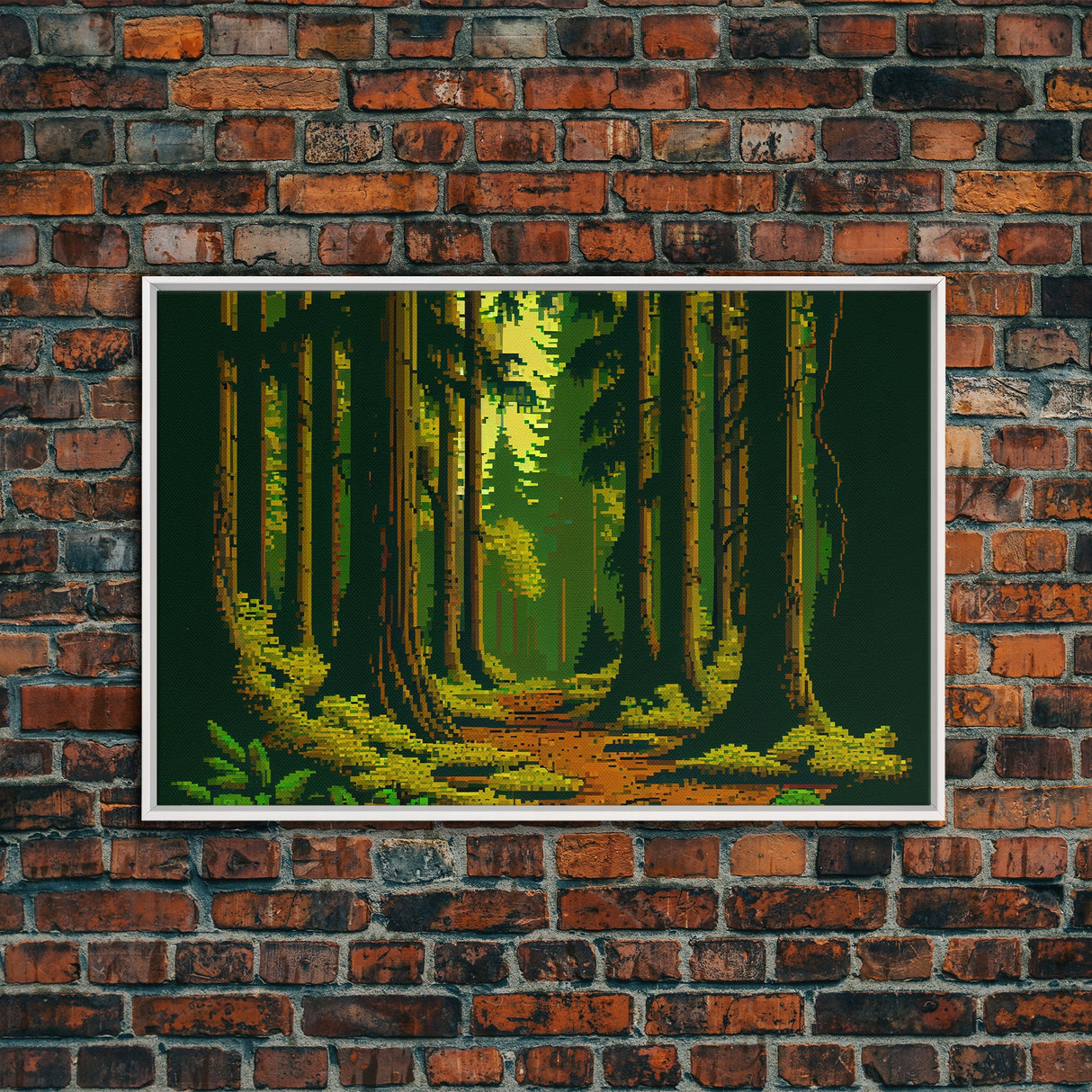 Among The Tall Trees, Beautiful forest 8 bit pixel art, framed canvas print, game room art