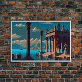 Ancient Roman Architecture, 8 bit pixel art, framed canvas print