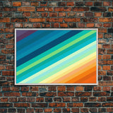 Mid Century Art Wide Framed Canvas Panoramic Art Retro Decor Modern Art Teal Orange Yellow Stripes Canvas Print Modern Wall Art